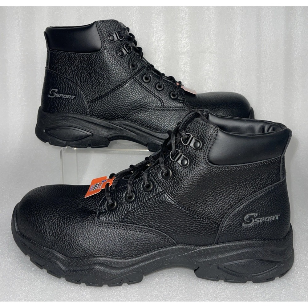 S Sport By Skechers Elton Black Steel Toe Leather Work Boots Men's Size 13‎ NEW